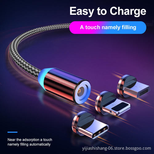 3 In 1 540 Degree Rotating Mobile Phone Micro Charger Lighting Type C Fast Charge Data Magnetic Charging Usb Cable For Iphone